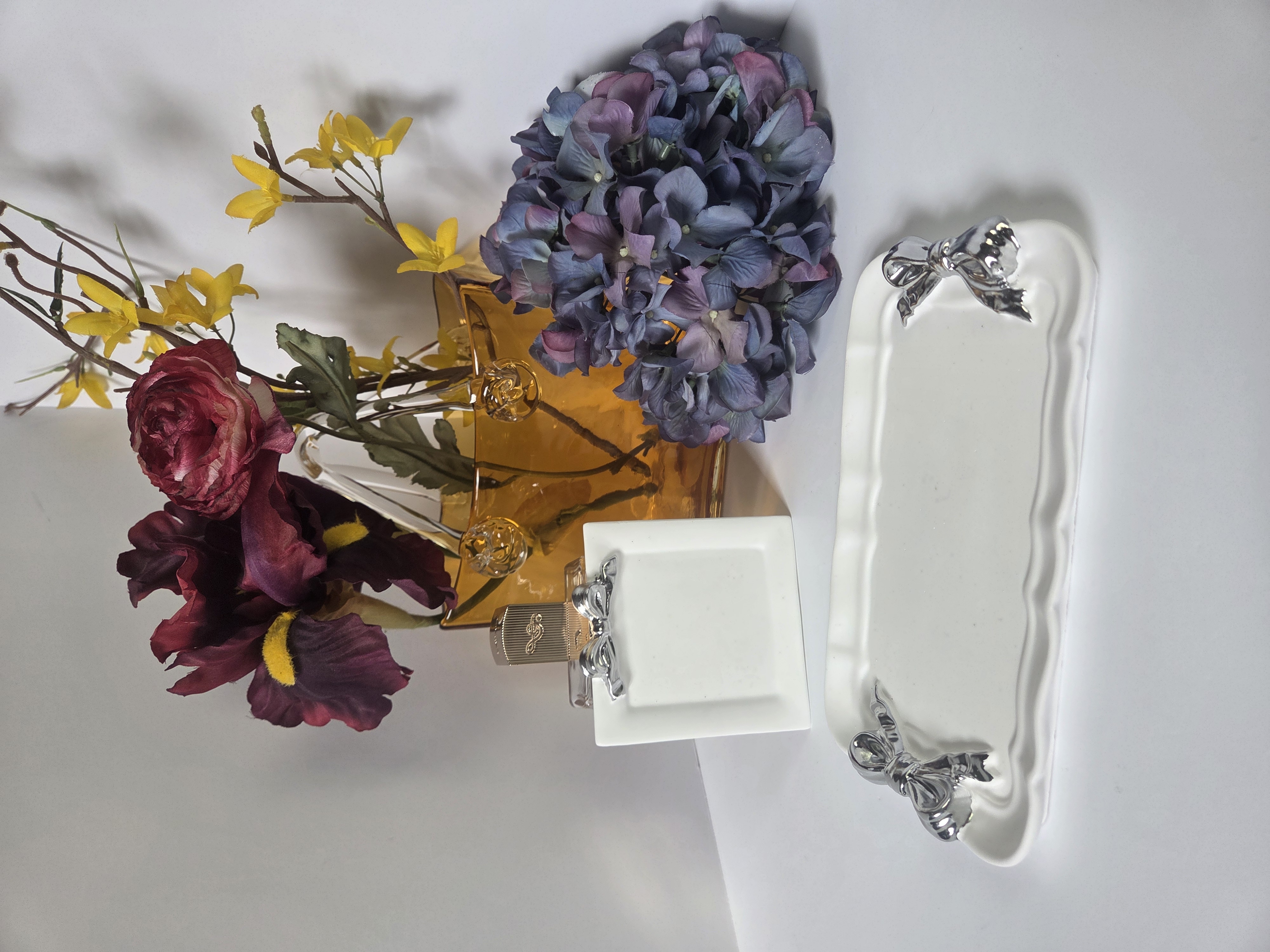 Three Hearts Studio handcrafted tray with flowers